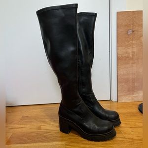 Steve Madden Knee High Boots Black Leather 7.5